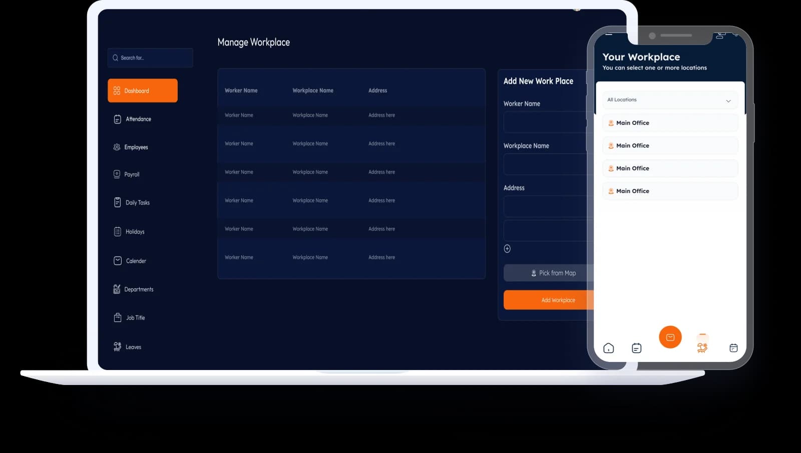Workplace dashboard with mobile workplace management preview